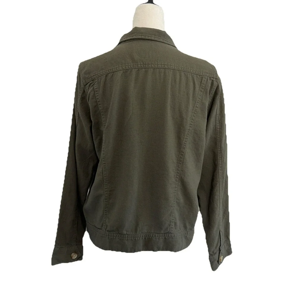 Lucky Brand Jacket Shacket Women’s Medium Olive Green Linen Blend Button Front - Picture 2 of 8